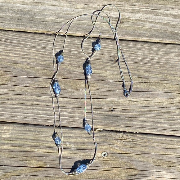 Long double strand necklace light blue beaded lantern look beads - Picture 2 of 9